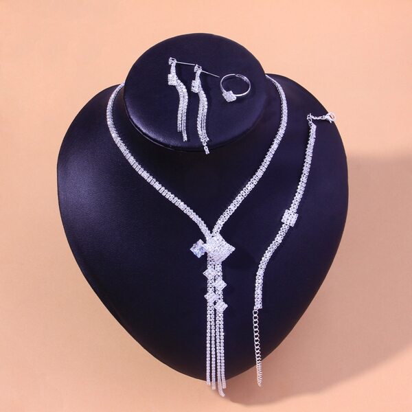 

Rhinestone Decor Necklace & Bracelet & Ring & Earrings, Silver