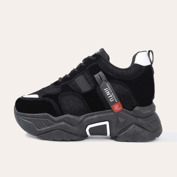 

Lace Up Front Hidden Wedge Chunky Sneakers, Black