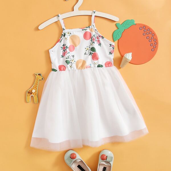 

Toddler Girls Floral Print Mesh Overlay Cami Dress, Multicolor