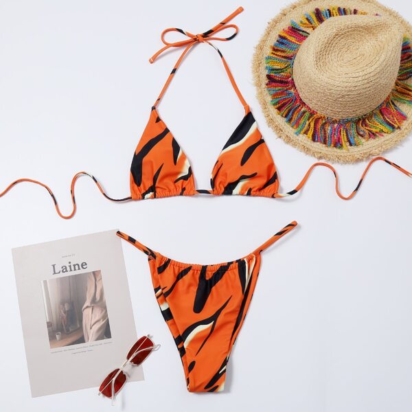 

Zebra Striped Halter Bikini Swimsuit, Multicolor