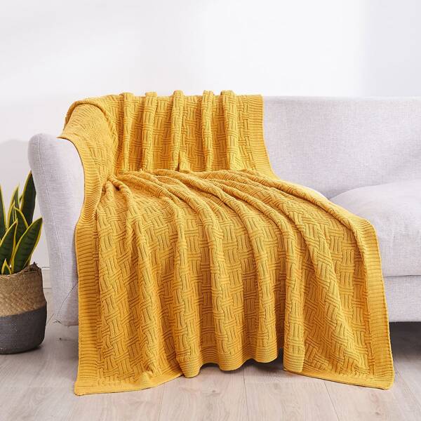

Plain Knitted Blanket, Yellow