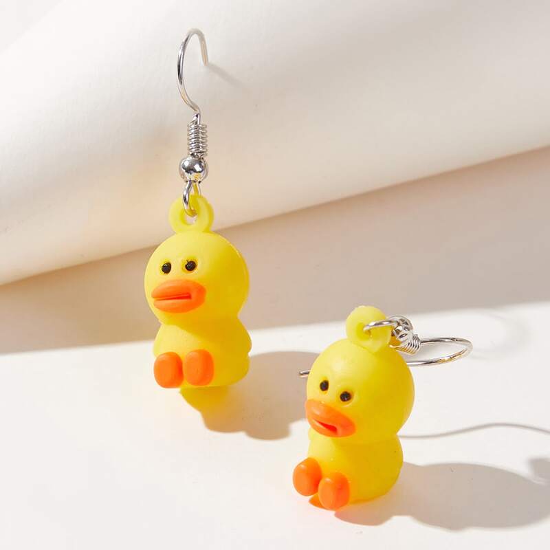 

Cartoon Duck Drop Earrings, Silver