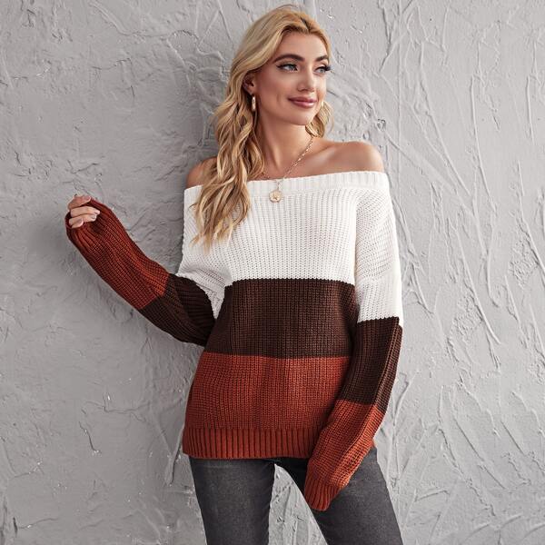 

Color Block Bardot Sweater, Multicolor