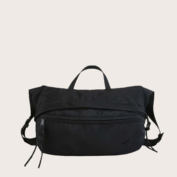 

Men Minimalist Zip Front Crossbody Bag, Black