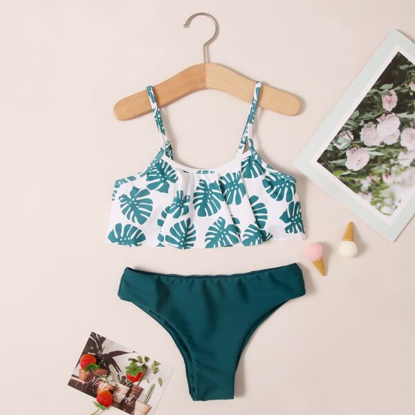 

Girls Tropical Flounce Bikini Swimsuit, Multicolor