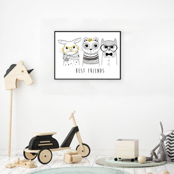 

Kids Cartoon Graphic Wall Painting Without Frame, White