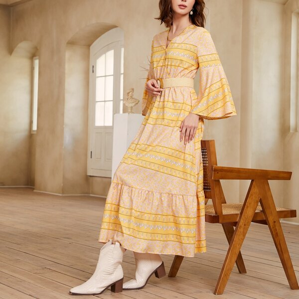 

Surplice Front Floral Print A-line Dress, Multicolor