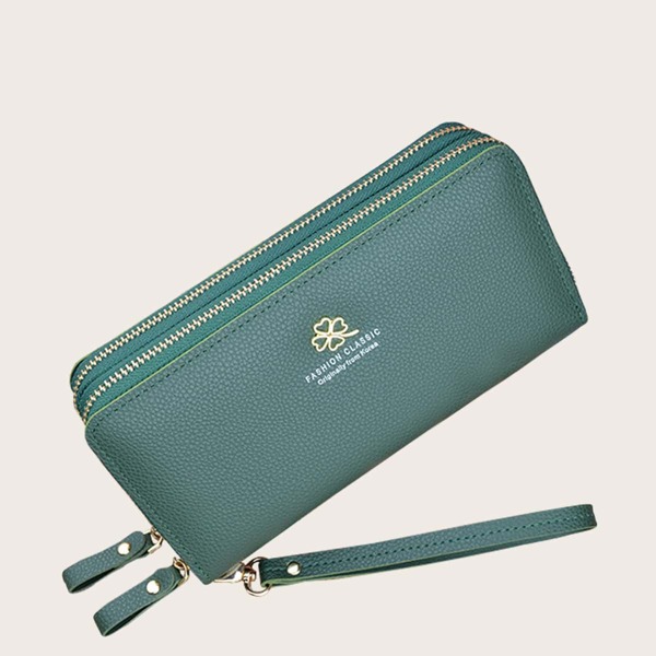 

Metal Decor Litchi Embossed Purse, Green