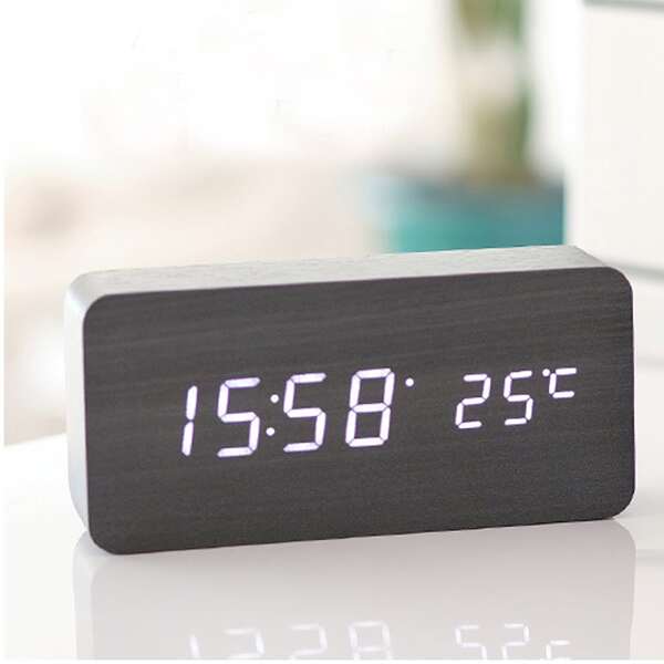 

1pc LED Wooden Digital Alarm Clock, Black