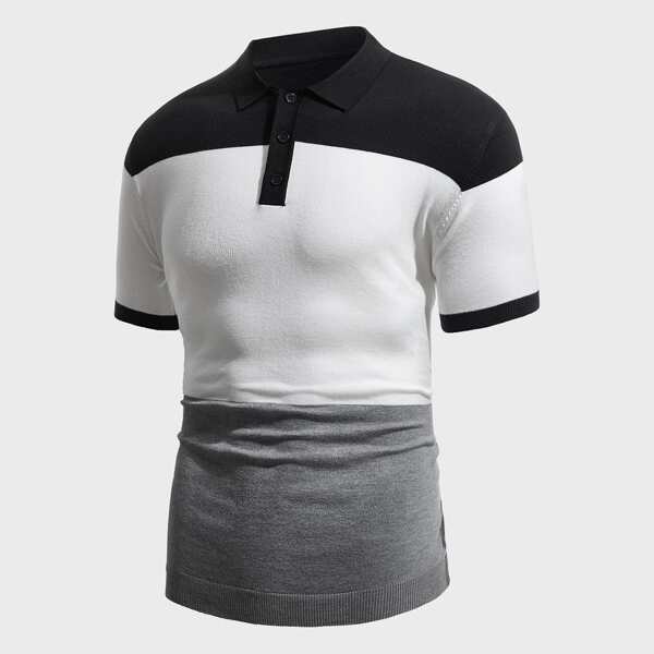 

Men Color-block Half Button Knit Polo Shirt, Multicolor