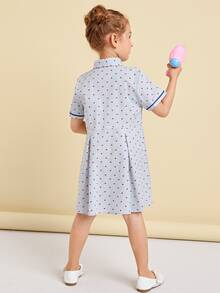 SHEIN Toddler Girls Heart Print Striped Trim Shirt Dress