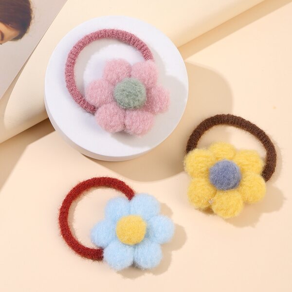

3pcs Flower Decor Hair Tie, Multicolor