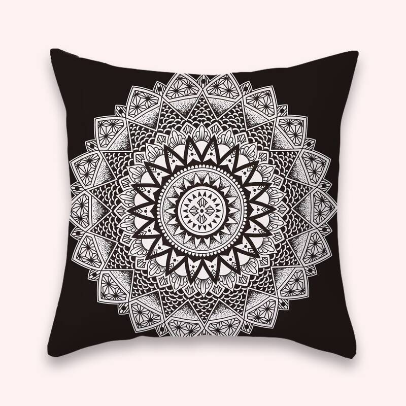 

Mandala Print Cushion Cover Without Filler, Black and white