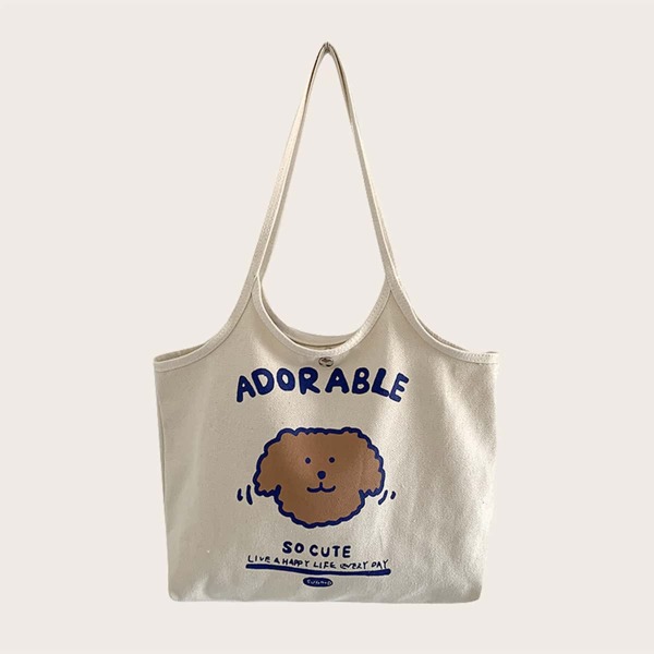 

Large Capacity Cartoon Graphic Shopper Bag, Beige