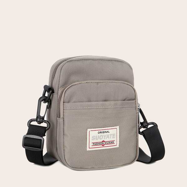 

Letter Patch Crossbody Bag, Grey