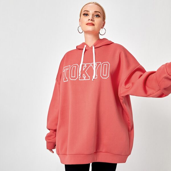 

Plus Letter Graphic Drop Shoulder Hoodie, Rusty rose