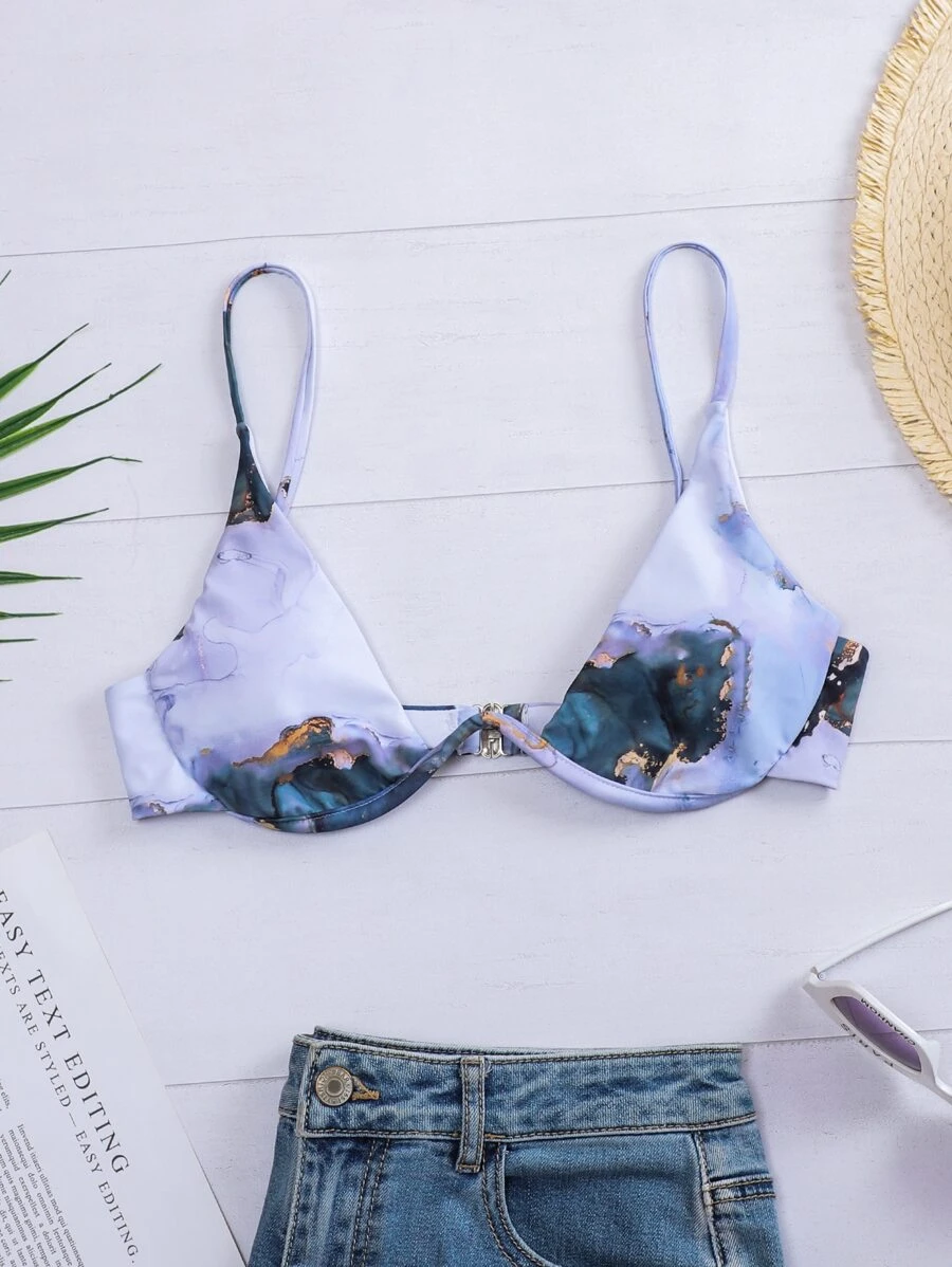 SHEIN Swim Áo bikini gọng màu nước mùa hè - Nhiều màu - Xem 1