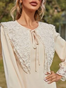 SHEIN Statement Collar Tie Neck A-line Dress - Beige - View 4