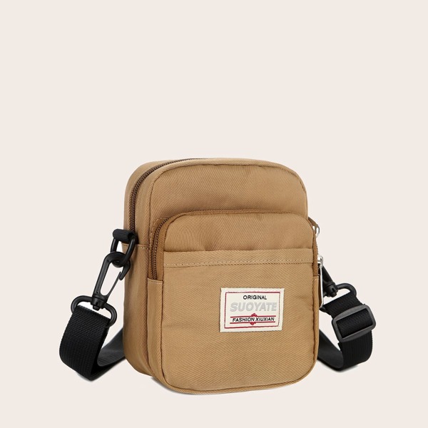 

Letter Patch Crossbody Bag, Khaki