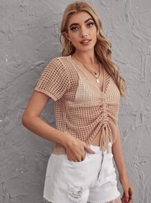 Drawstring Waist Solid Cover Up Without Bra, For Summer Beach Vacation