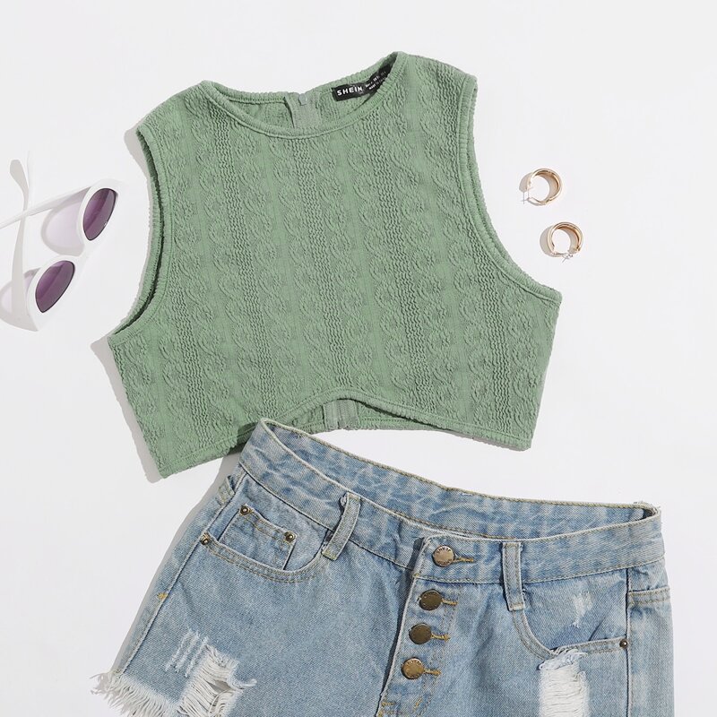 

Textured Zip Back Tank Top, Mint green