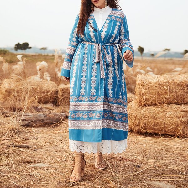 

Plus Self Belted Abaya, Multicolor
