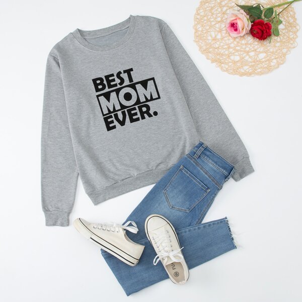 

1pc Slogan Graphic Sweatshirt, Grey