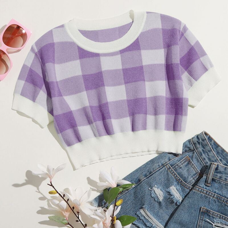 

Gingham Crop Knit Top, Multicolor