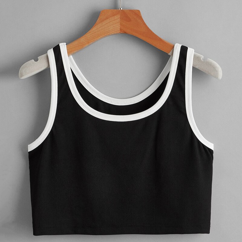

Contrast Binding Crop Tank Top, Black