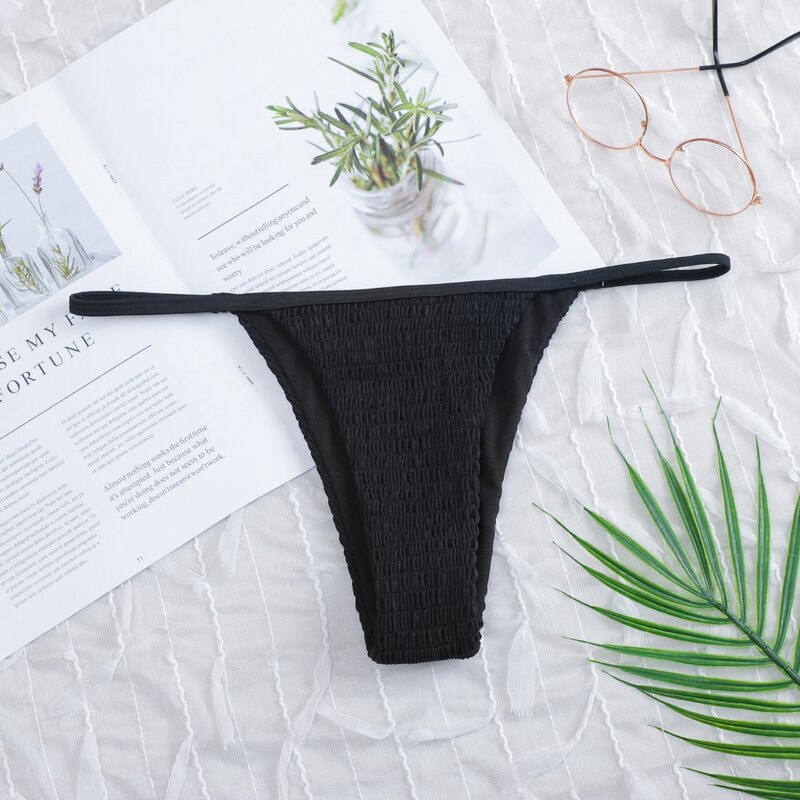 

Smocked Bikini Thong, Black