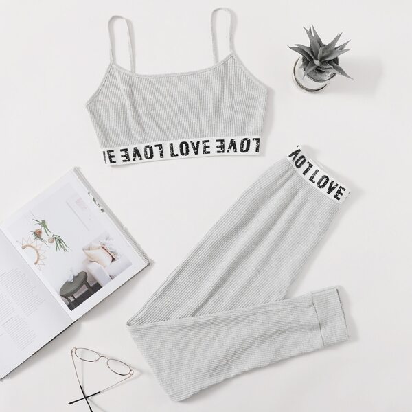 

Letter Graphic Cami Lounge Set, Light grey