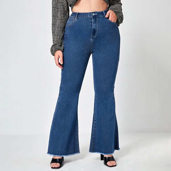 

Plus High Waist Flare Leg Jeans, Medium wash
