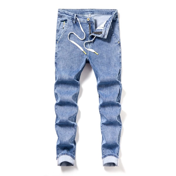 

Men Embroidered Drawstring Carrot Jeans, Medium wash