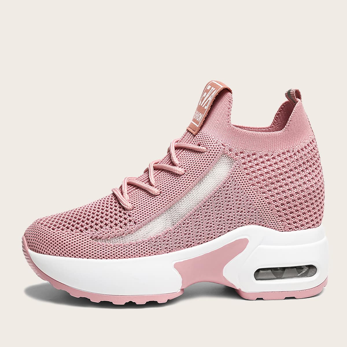 

Lace Up Decor Knit Hidden Wedge Sneakers, Pink