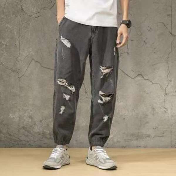 

Men Ripped Slant Pocket Jeans, Dark grey