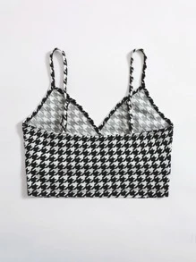 SHEIN Privé Houndstooth Print Crop Cami Top - Black and White - View 2