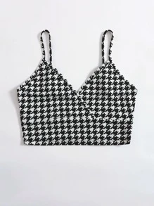 SHEIN Privé Houndstooth Print Crop Cami Top - Black and White - View 4