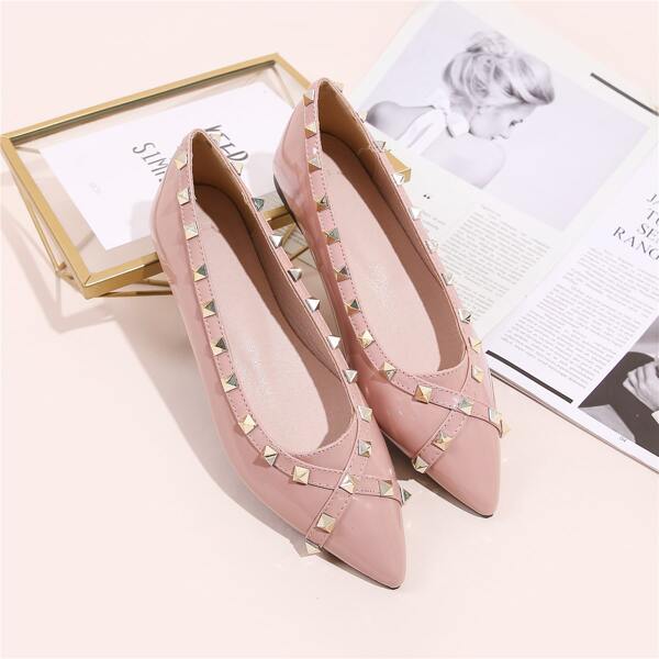 

Studded Decor Slip On Flats, Pink