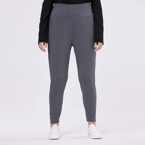 

Plus Solid High Waisted Leggings, Dark grey