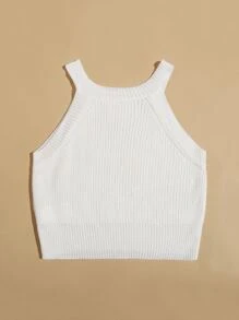SHEIN EZwear Knit ngọn Gân đan màu trơn Giải trí - trắng - Xem 2