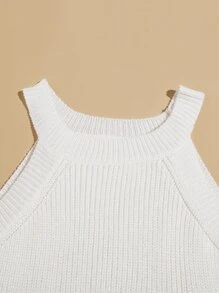 SHEIN EZwear Knit ngọn Gân đan màu trơn Giải trí - trắng - Xem 4