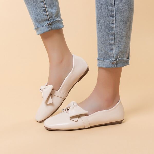 

Bow Decor Slip On Flats, Beige