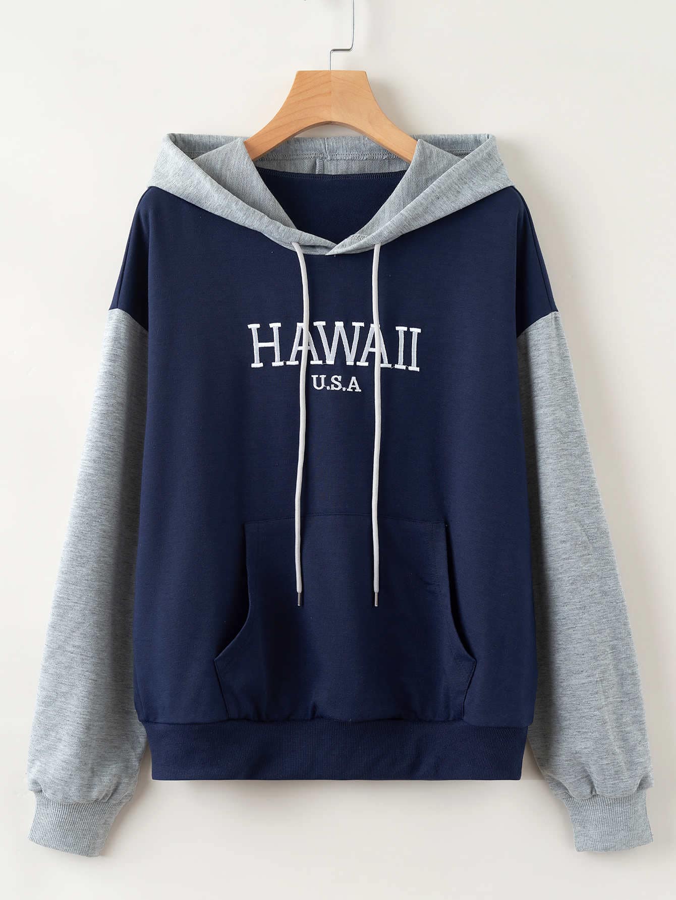 Plus Letter Embroidery Colorblock Hoodie thumbnail