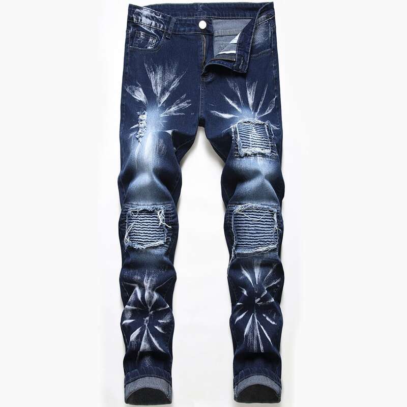 

Guys Graphic Shirred Jeans, Dark wash