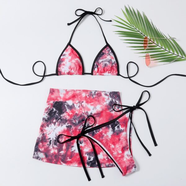 

3pack Tie Dye Halter Bikini Swimsuit & Skirt, Multicolor