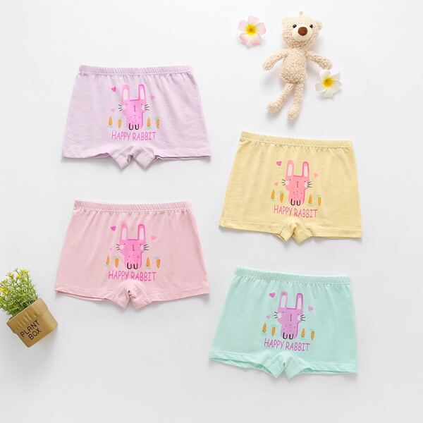

Girls 4pcs Rabbit & Slogan Graphic Panties, Multicolor