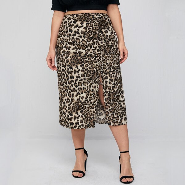 

Plus Leopard Knot Split Skirt, Multicolor