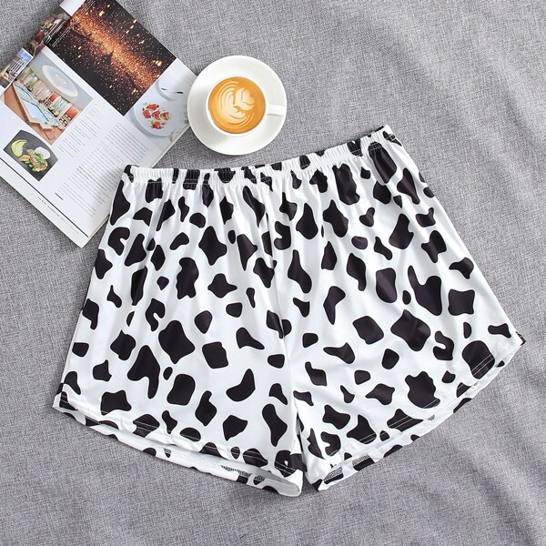 

Plus Cow Print Sleep Shorts, Black and white