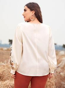 SHEIN Clasi Plus Lantern Sleeve Floral Print Top - Multicolor - View 2