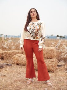 SHEIN Clasi Plus Lantern Sleeve Floral Print Top - Multicolor - View 5